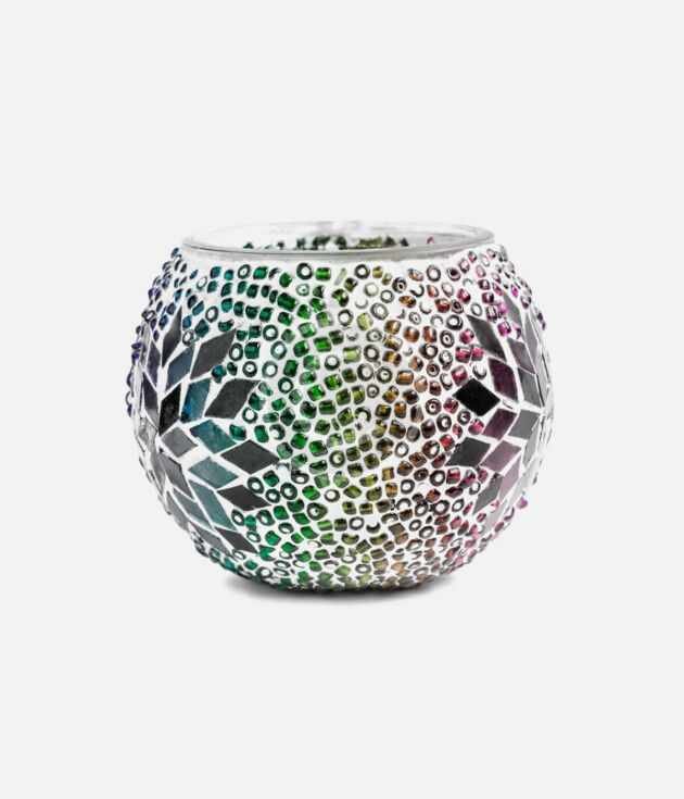 Handmade rainbow mosaic candle holder