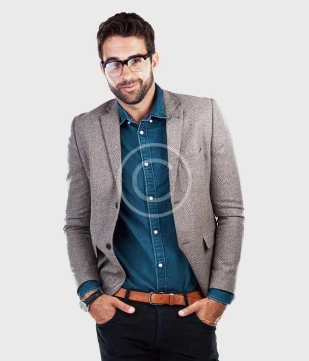 Men's casual blazer with denim shirt